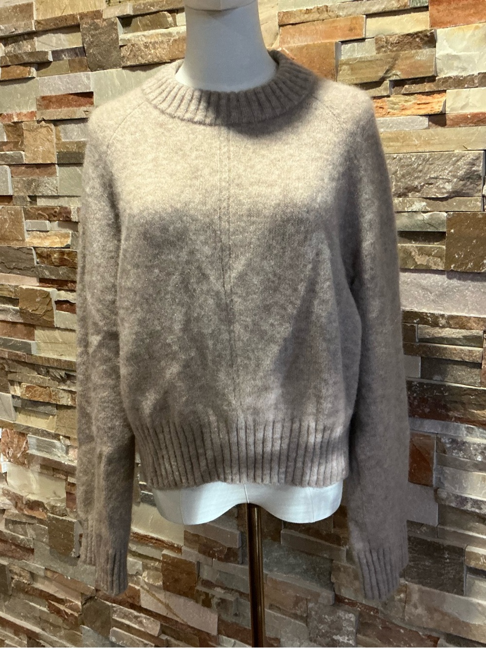 Sezane Sama Jumper Crewneck Sweater Baby Alpaca Beige Marl Size XL